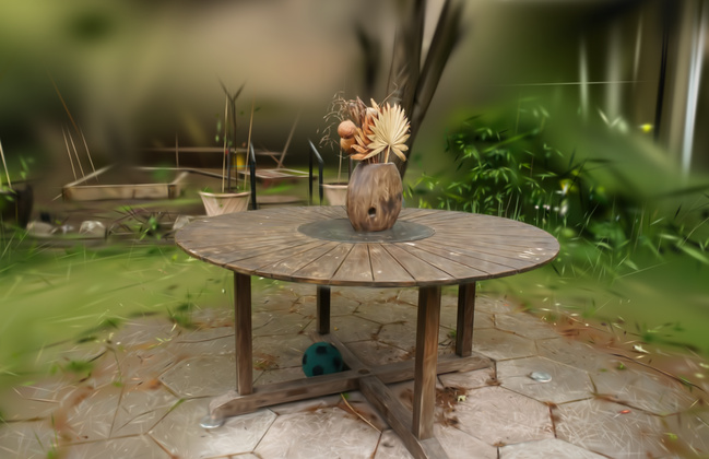 FlexGS-imp, 1% budget, the same Garden test view, PSNR 18.63 dB