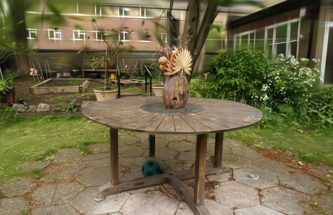 ParetoGS, 1% budget, the same Garden test view, PSNR 21.82 dB